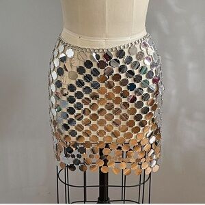 NWT 12th tribe festival silver disco skirt